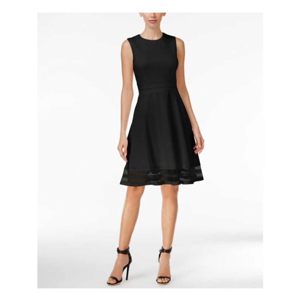 Black Calvin Klein Illusion-Trim Fit & Flare Dress